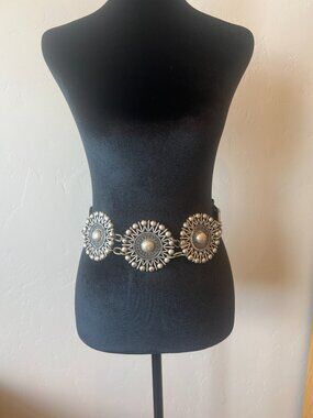 Chico's  Silver Tone Concho Belt Boho Western Medallion Adjustable S/M